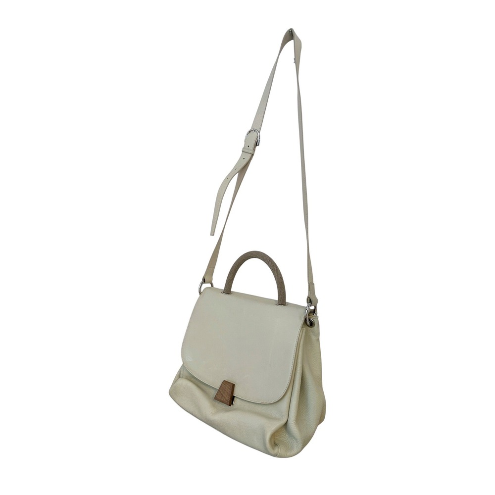 Akris Pebbled Leather Top Handle Shoulder Crossbody Bag‎ Ivory Wood Clasp - Picture 3 of 16